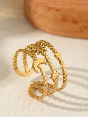 Gold Moon & Star Stacking Rings - Women Jewelry